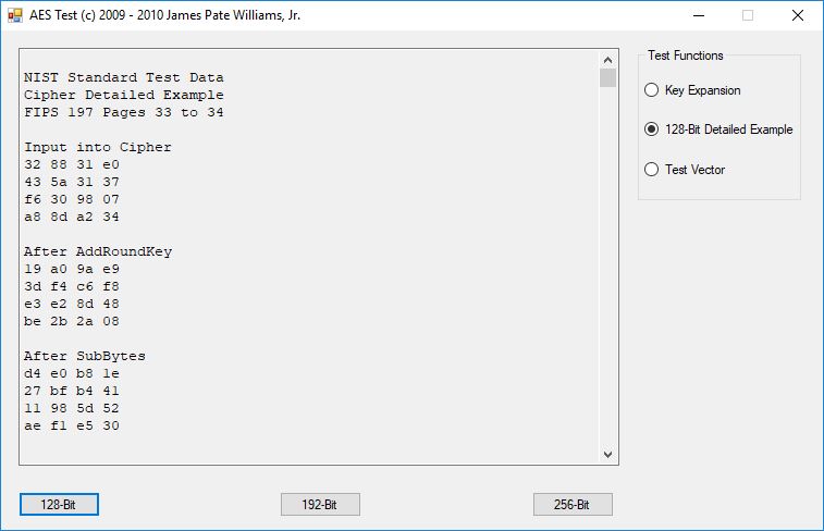 AES Test 128 Bit Detailed Example