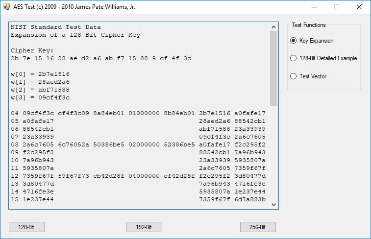 AES Test 128 Bit Key Expansion