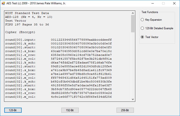 AES Test 128 Bit Test Vector