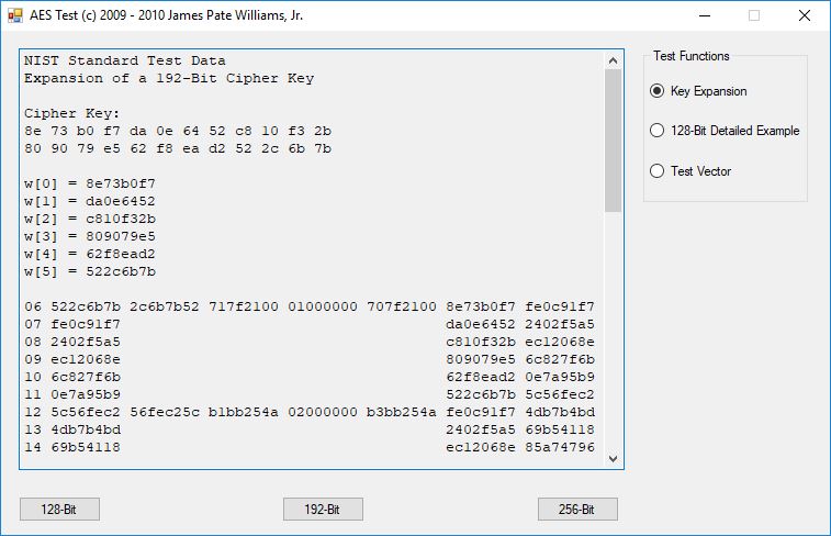 AES Test 192 Bit Key Expansion