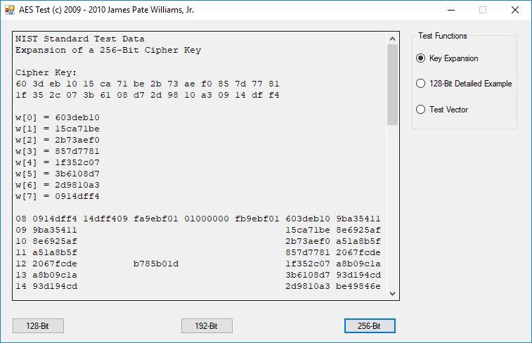 AES Test 256 Bit Key Expansion