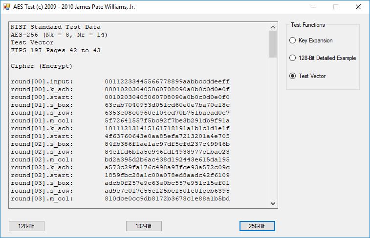 AES Test 256 Bit Test Vector