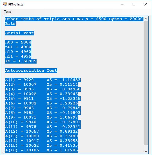 PRNG Tests Other AES Data