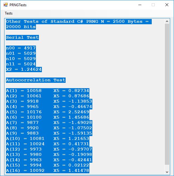 PRNG Tests Other C#