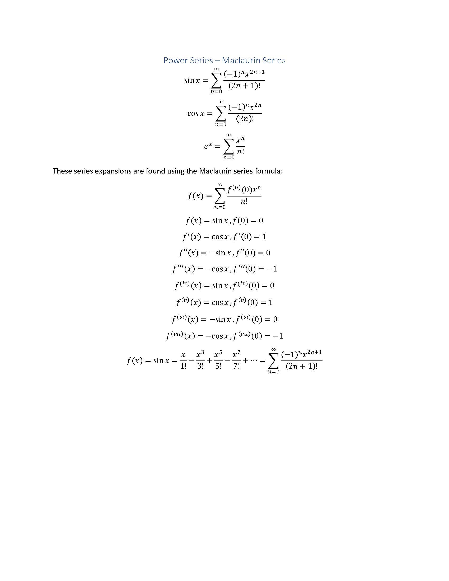 Power Series – MacLaurin Series by James Pate Williams, Jr., BA, BS ...