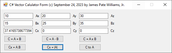 C# Three-Dimensional Cartesian Vector Calculator (c) September 24, 2023 ...